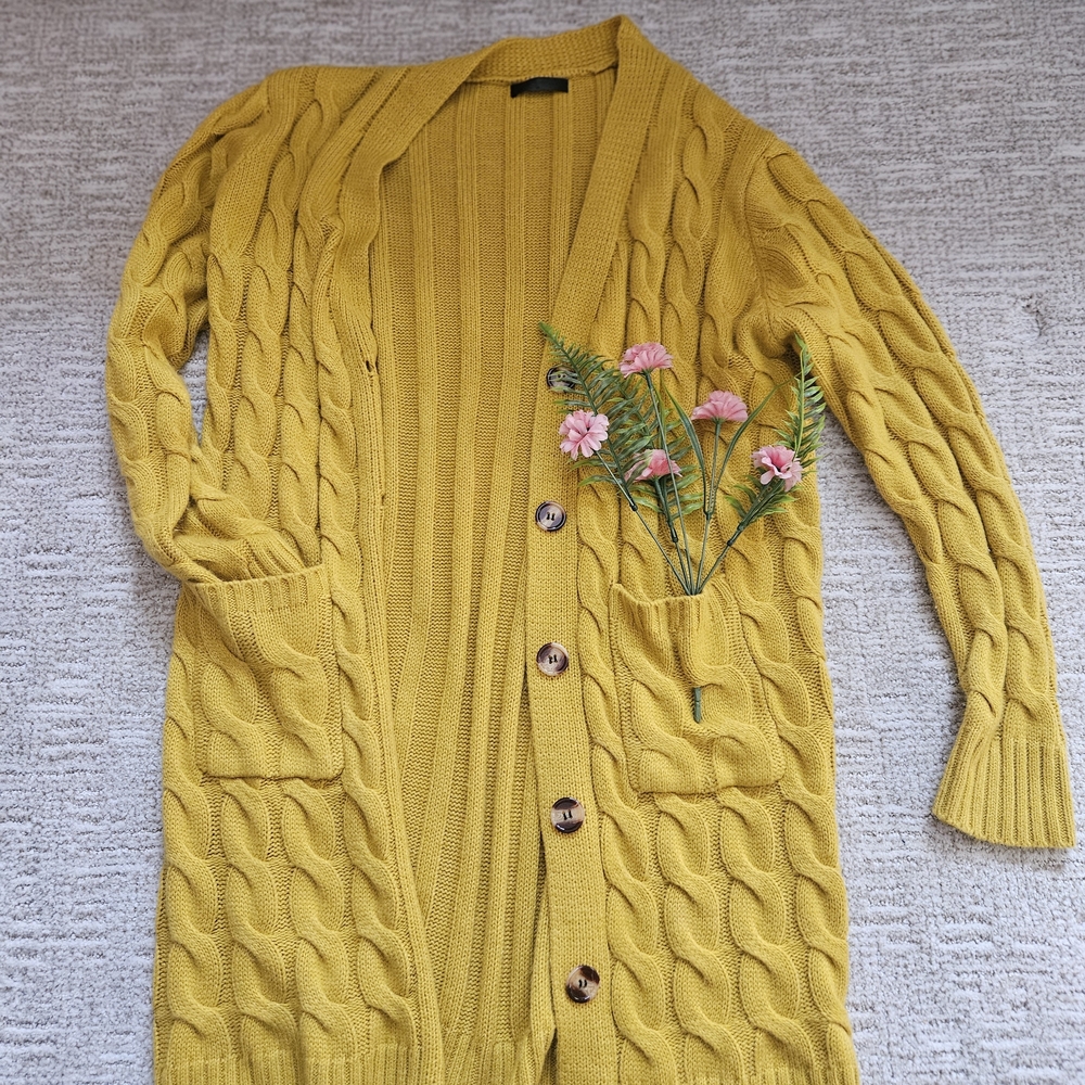 Yellow Cable Knit Cardigan